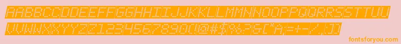 フォントfanfaretickerbackgroundital – オレンジの文字がピンクの背景にあります。