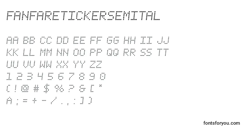 Czcionka Fanfaretickersemital – alfabet, cyfry, specjalne znaki