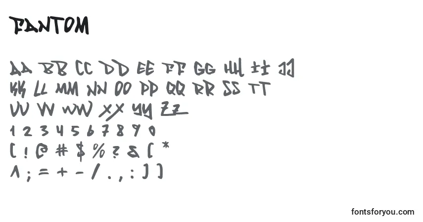 A fonte Fantom (126385) – alfabeto, números, caracteres especiais