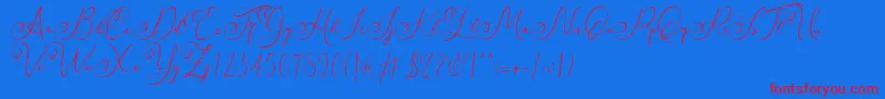 Faradilla   Regular  -Schriftart – Rote Schriften auf blauem Hintergrund