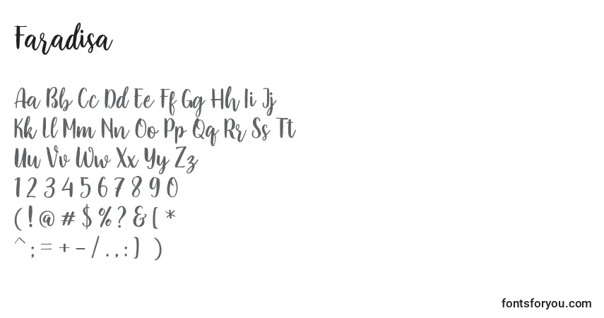 Schriftart Faradisa – Alphabet, Zahlen, spezielle Symbole