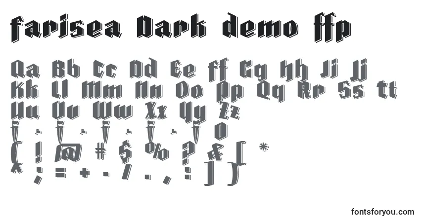 Czcionka Farisea Dark demo ffp – alfabet, cyfry, specjalne znaki