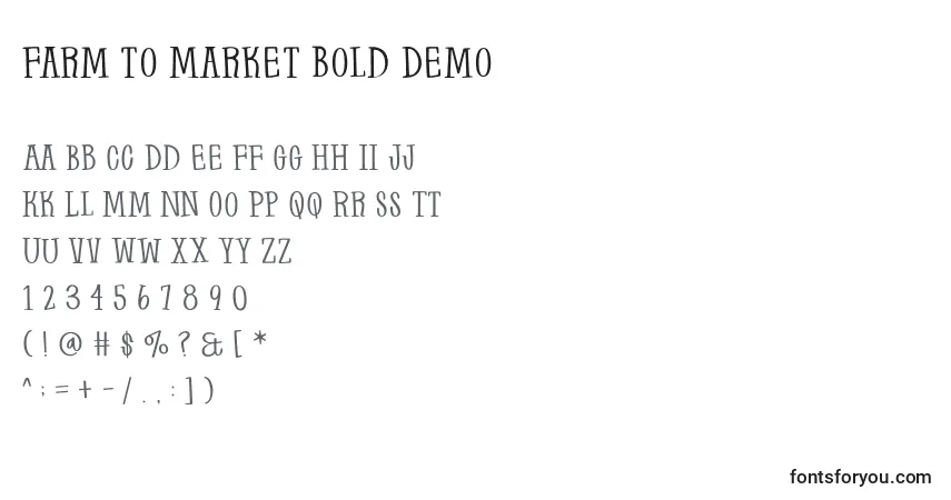 Шрифт Farm to Market Bold Demo – алфавит, цифры, специальные символы