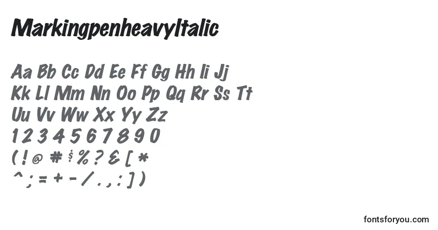 A fonte MarkingpenheavyItalic – alfabeto, números, caracteres especiais