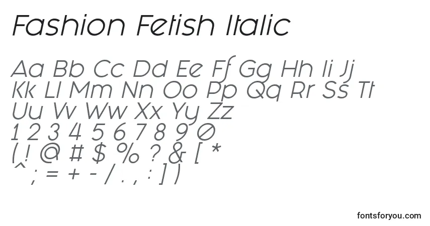 Czcionka Fashion Fetish Italic – alfabet, cyfry, specjalne znaki