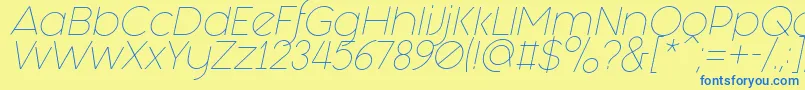 フォントFashion Fetish Light Italic – 青い文字が黄色の背景にあります。