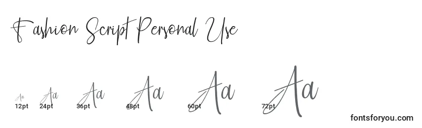Fashion Script Personal Use Font Sizes