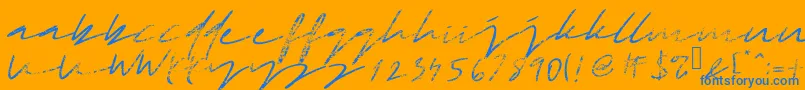 Fastfood Brush-Schriftart – Blaue Schriften auf orangefarbenem Hintergrund