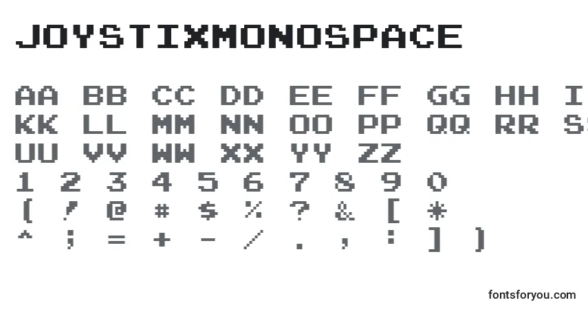 A fonte JoystixMonospace – alfabeto, números, caracteres especiais