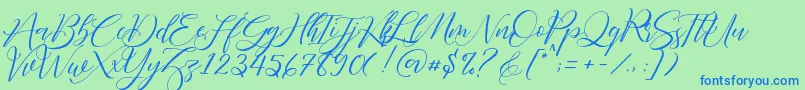 Fonte Fathir Script Personal Use – fontes azuis em um fundo verde