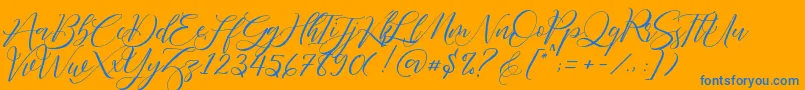 Fathir Script Personal Use-Schriftart – Blaue Schriften auf orangefarbenem Hintergrund