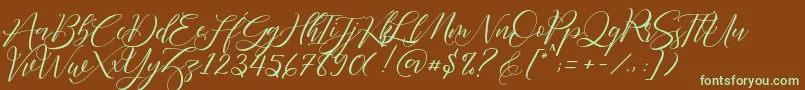 フォントFathir Script Personal Use – 緑色の文字が茶色の背景にあります。