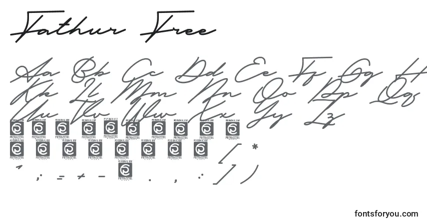 Schriftart Fathur Free – Alphabet, Zahlen, spezielle Symbole
