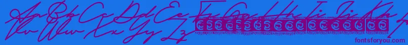 Fathur Free-Schriftart – Violette Schriften auf blauem Hintergrund