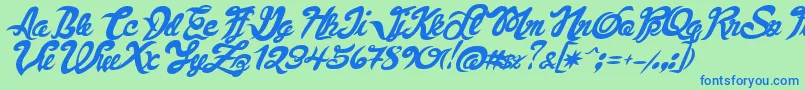 FauquierVeryItalic-Schriftart – Blaue Schriften auf grünem Hintergrund