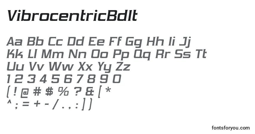 Шрифт VibrocentricBdIt – алфавит, цифры, специальные символы