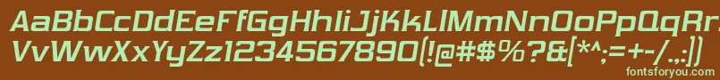フォントVibrocentricBdIt – 緑色の文字が茶色の背景にあります。