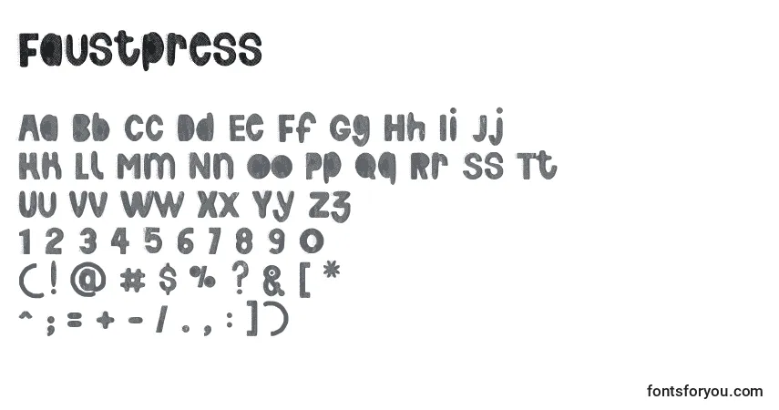 A fonte Faustpress – alfabeto, números, caracteres especiais