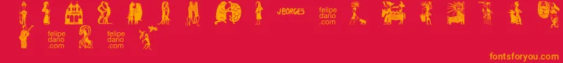 FD  J Borges 2 OT-Schriftart – Orangefarbene Schriften auf rotem Hintergrund