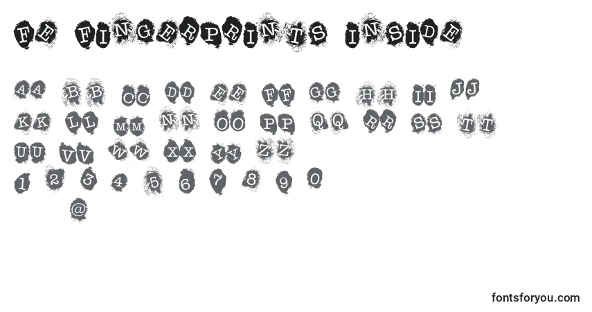 A fonte FE Fingerprints Inside – alfabeto, números, caracteres especiais
