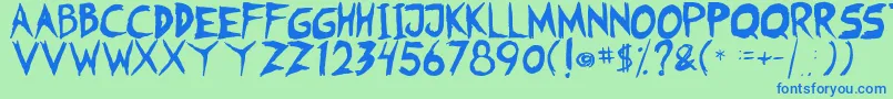 フォントFearless Coyne Shadow – 青い文字は緑の背景です。