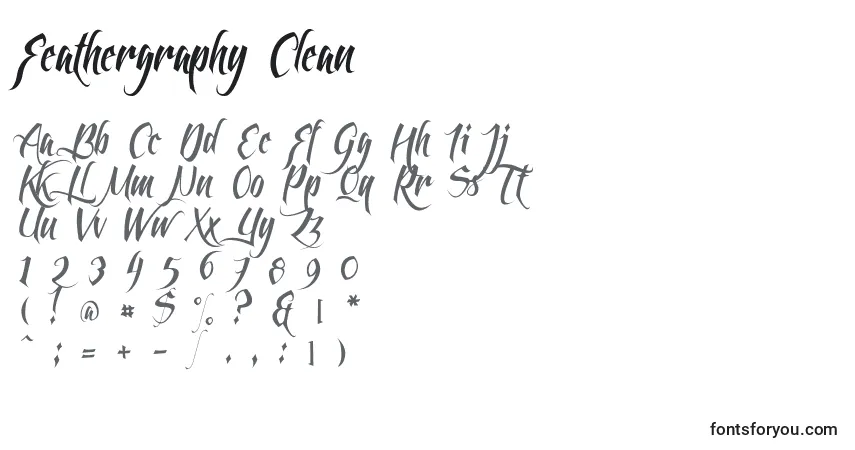 Schriftart Feathergraphy Clean – Alphabet, Zahlen, spezielle Symbole