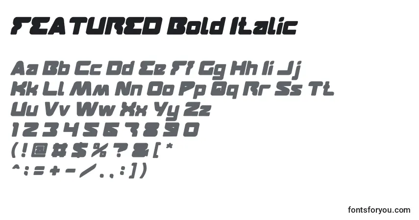 Czcionka FEATURED Bold Italic – alfabet, cyfry, specjalne znaki