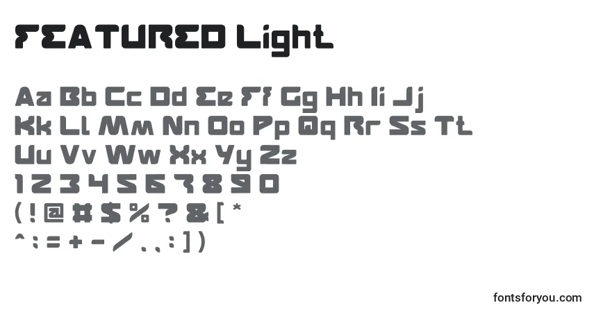 A fonte FEATURED Light – alfabeto, números, caracteres especiais