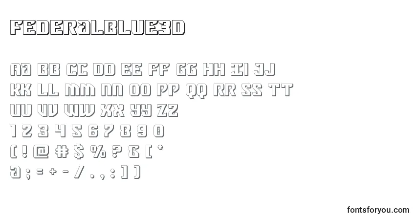 Czcionka Federalblue3d – alfabet, cyfry, specjalne znaki