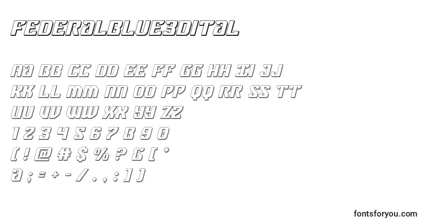 Schriftart Federalblue3dital – Alphabet, Zahlen, spezielle Symbole