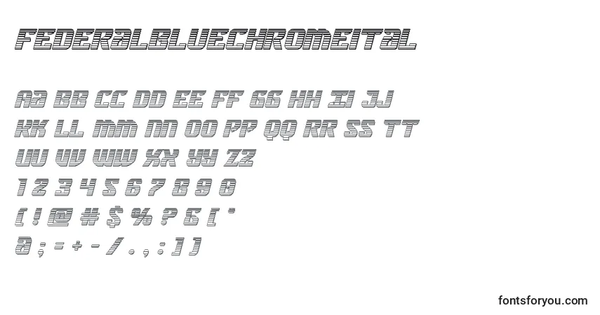Schriftart Federalbluechromeital – Alphabet, Zahlen, spezielle Symbole