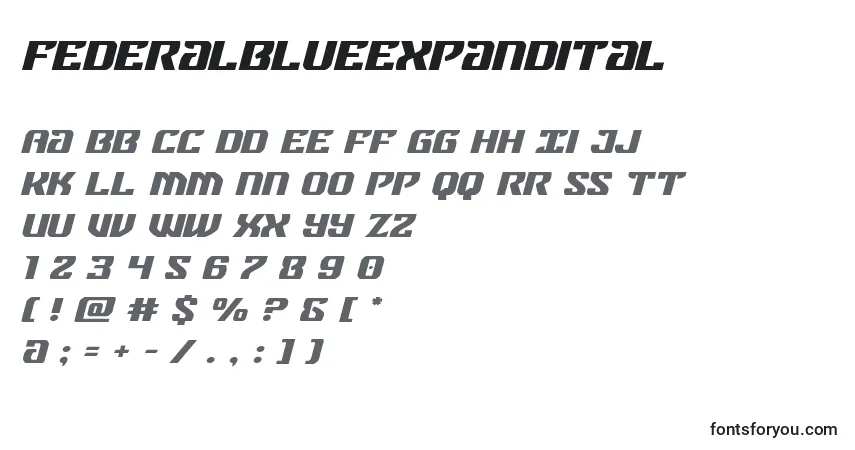 Schriftart Federalblueexpandital – Alphabet, Zahlen, spezielle Symbole