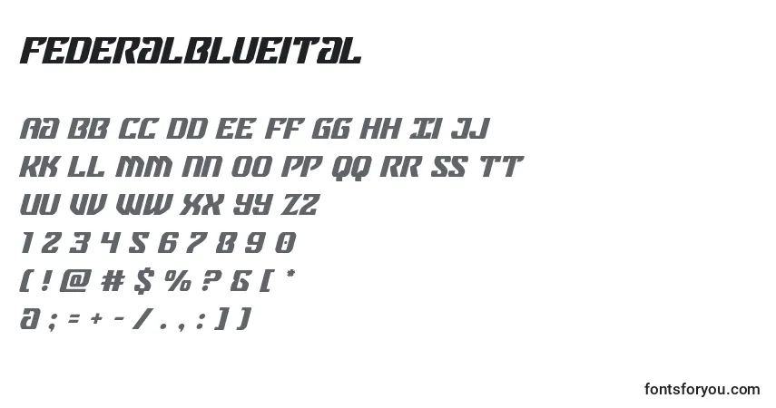 Schriftart Federalblueital – Alphabet, Zahlen, spezielle Symbole