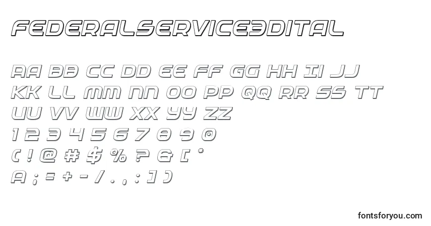 Federalservice3dital-fontti – aakkoset, numerot, erikoismerkit