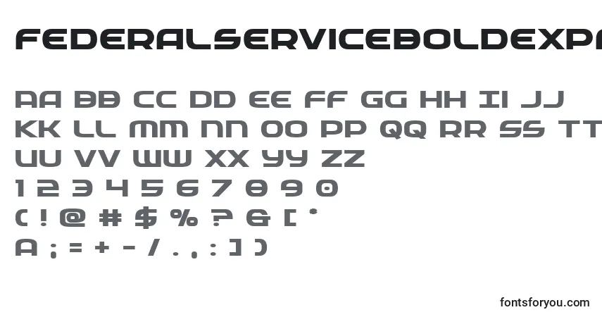 A fonte Federalserviceboldexpand – alfabeto, números, caracteres especiais