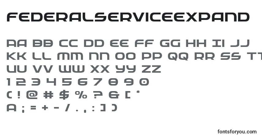 Czcionka Federalserviceexpand – alfabet, cyfry, specjalne znaki