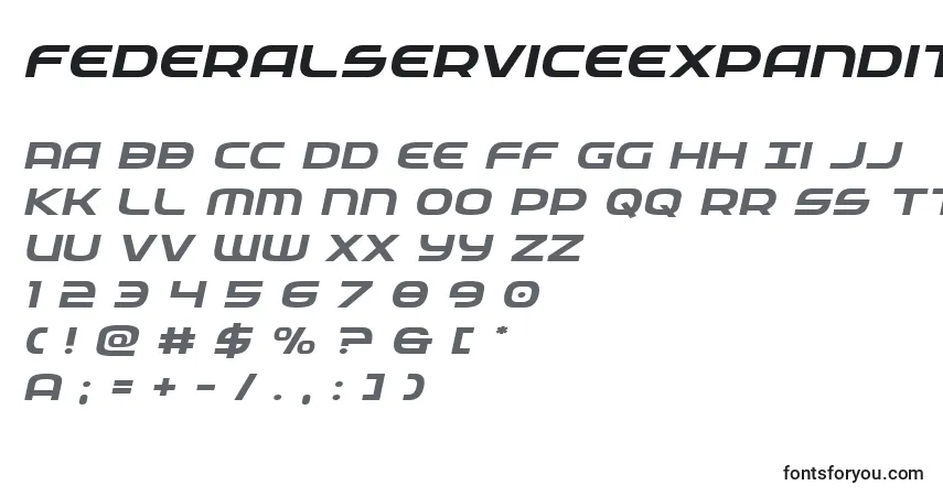 Czcionka Federalserviceexpandital – alfabet, cyfry, specjalne znaki