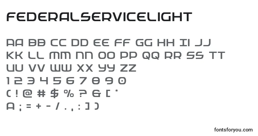 A fonte Federalservicelight – alfabeto, números, caracteres especiais