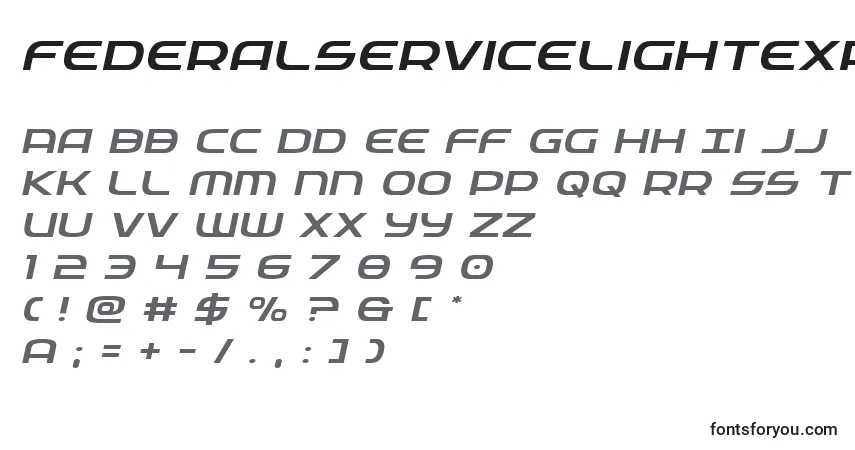 A fonte Federalservicelightexpandital – alfabeto, números, caracteres especiais