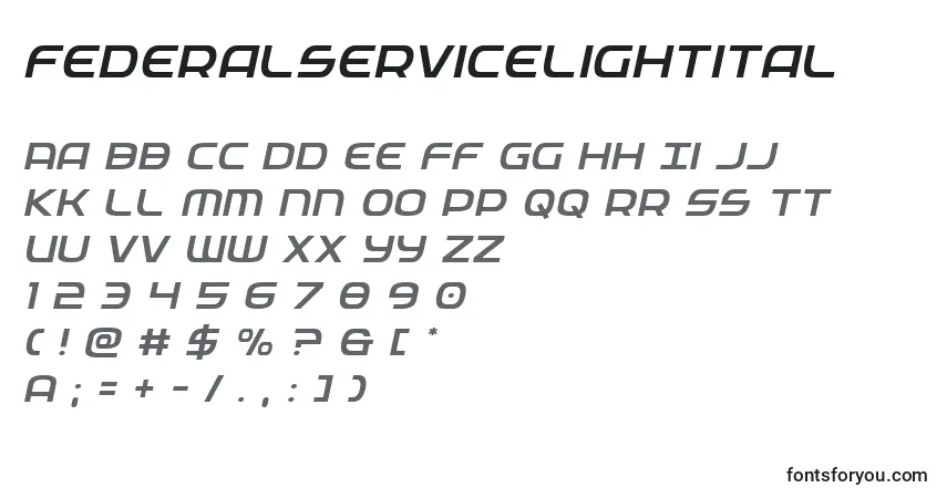 Schriftart Federalservicelightital – Alphabet, Zahlen, spezielle Symbole
