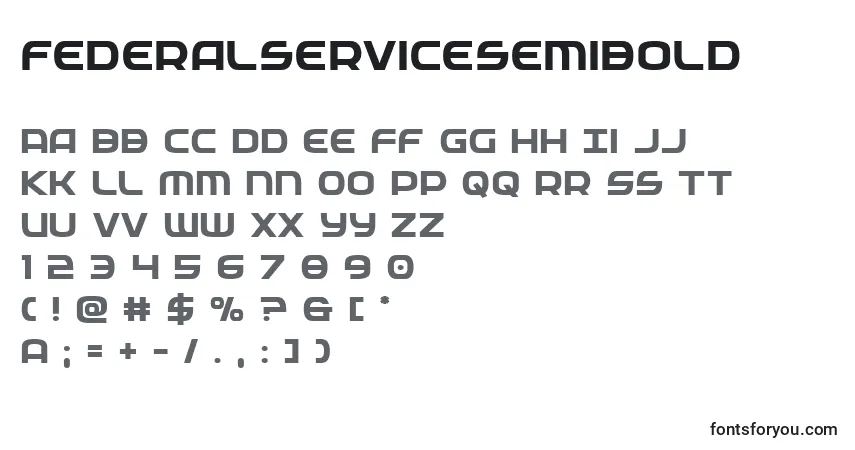 A fonte Federalservicesemibold – alfabeto, números, caracteres especiais