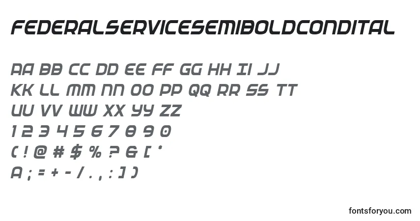 Czcionka Federalservicesemiboldcondital – alfabet, cyfry, specjalne znaki