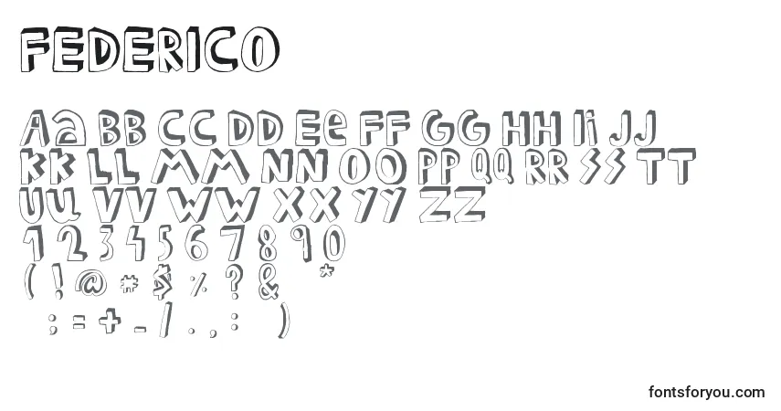 A fonte FEDERICO (126521) – alfabeto, números, caracteres especiais