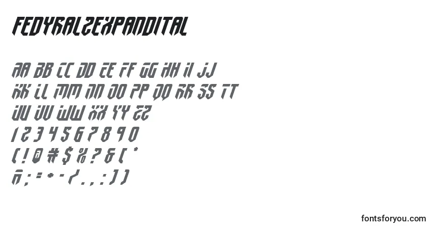Schriftart Fedyral2expandital – Alphabet, Zahlen, spezielle Symbole
