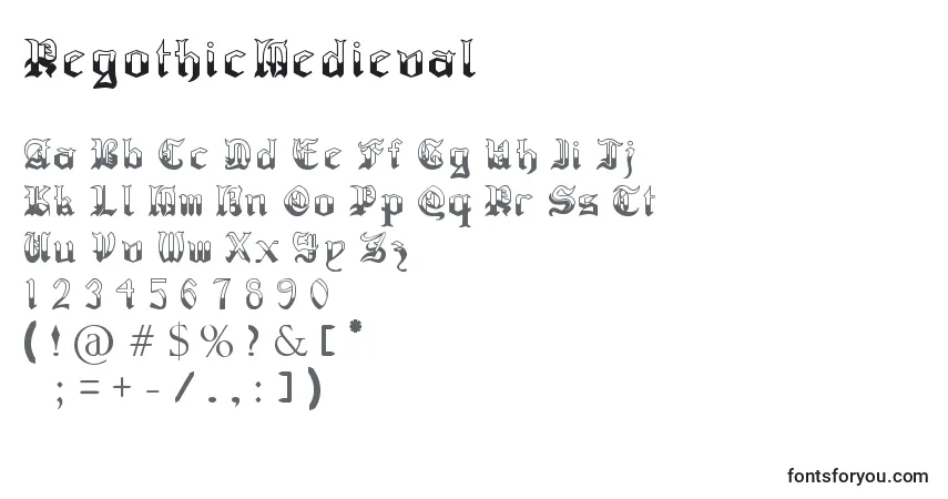 A fonte RegothicMedieval – alfabeto, números, caracteres especiais