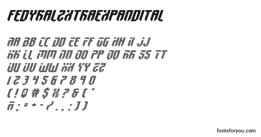 Czcionka Fedyral2xtraexpandital – alfabet, cyfry, specjalne znaki