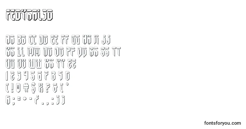 Czcionka Fedyral3d – alfabet, cyfry, specjalne znaki