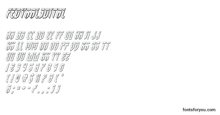 Czcionka Fedyral3dital – alfabet, cyfry, specjalne znaki