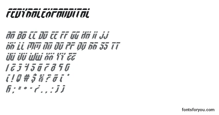 A fonte Fedyralexpandital – alfabeto, números, caracteres especiais
