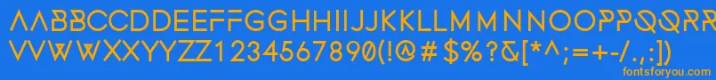 フォントFonecianBold – オレンジ色の文字が青い背景にあります。